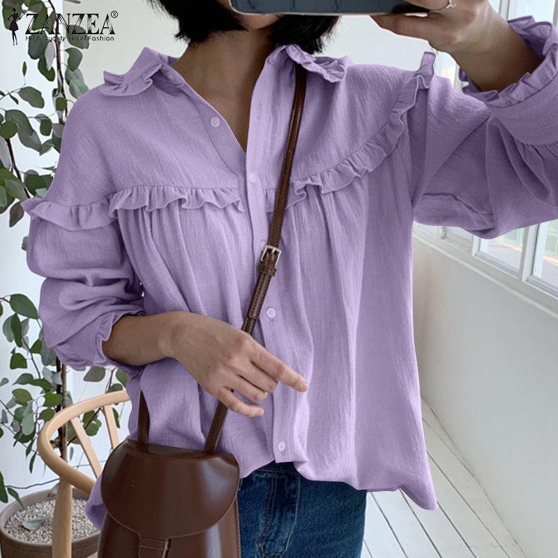 Áo sơ mi nữ Zanzea tay dài xếp ly thời trang Hàn Quốc