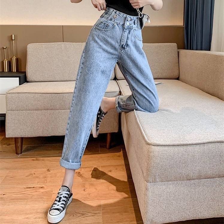 QUẦN BAGGY JEAN NỮ LƯNG CAO 2 NÚT 2 ĐAI MÀU XANH NHẠT CAO CẤP BABO ĐỦ SIZE S, M, L SIÊU XỊN SÒ, CỰC ĐẲNG CẤP
