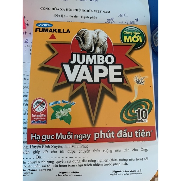 Nhang muỗi jumbo Vape HƯƠNG HOA LÀI .Hạ gục muỗi ngay phút đầu tiên,không độc hại cho người và động vật