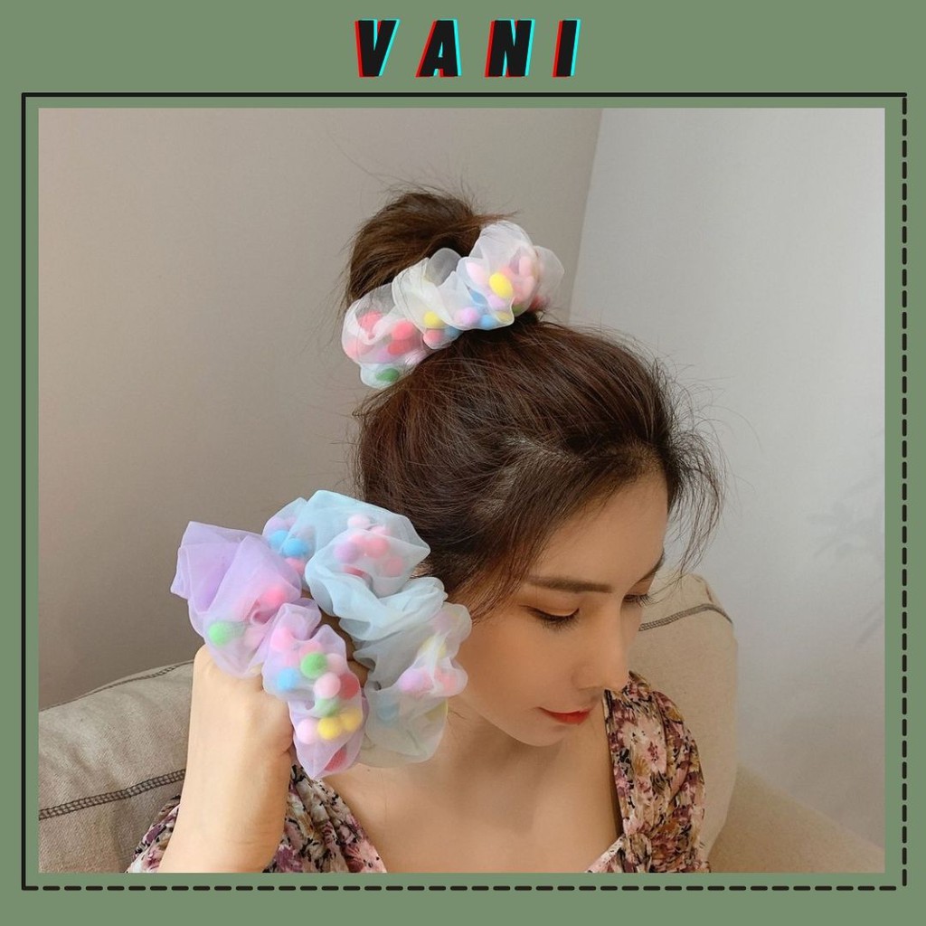Cột Tóc Vải Scrunchies Bom Bom Dễ Thương Xinh Xắn - Vani Store [PKT00128]