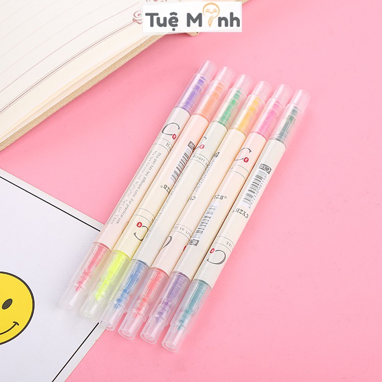 Set 3/6 bút highlight đánh dấu 2 đầu, bút nhớ Pastel nhiều màu HI02