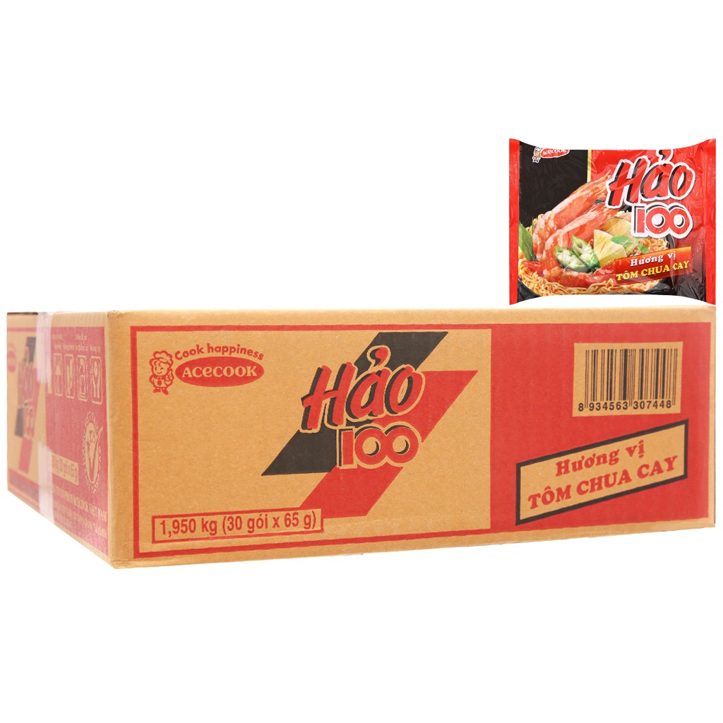 Thùng 30 gói mì Hảo 100 tôm chua cay 65g Acecook