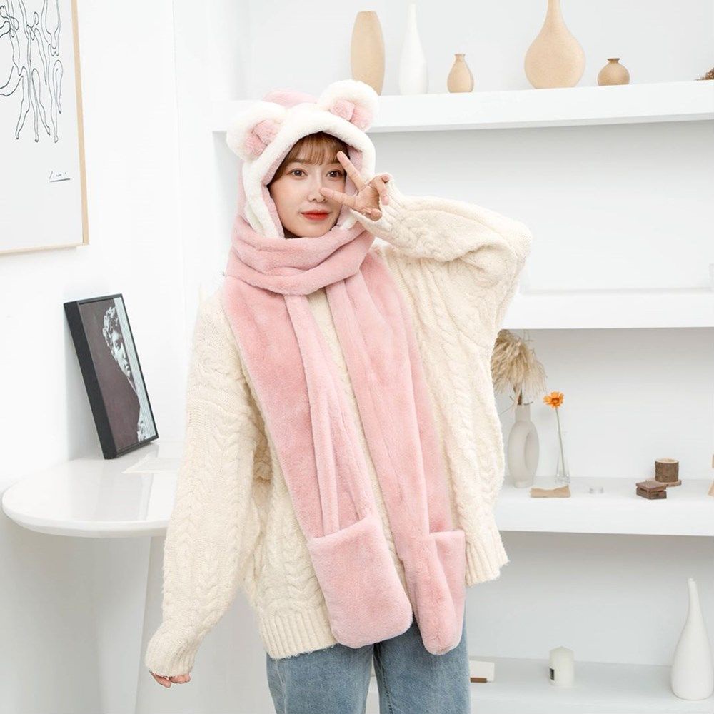 Mũ Beanie Lông Thỏ Kèm Khăn Choàng Cổ Nhiều Màu Thời Trang Mùa Đông Cho Nữ Mihan1