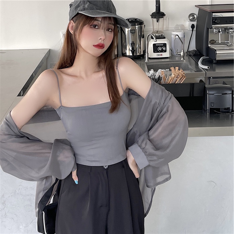 Áo hai dây SUXI dáng ôm màu trơn có đệm ngực thời trang mùa hè cho nữ