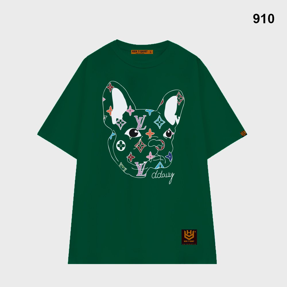 Áo thun unisex form rộng tay lỡ Nam Nữ Chó logo LV 910 HY KOREA