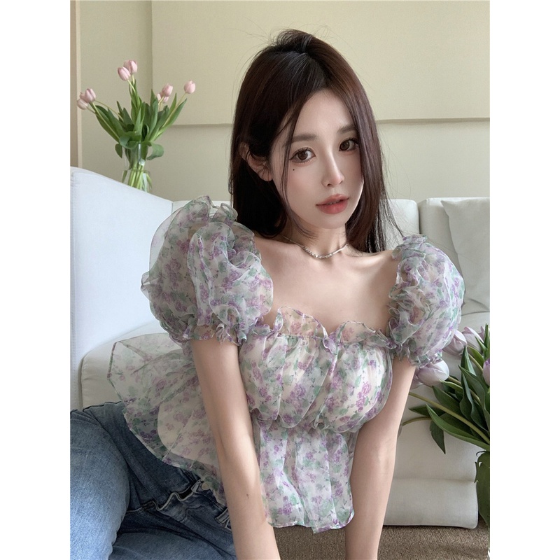 Áo Croptop Dáng Ôm Phối Ren Hoa Quyến Rũ Thời Trang Mùa Hè Cho Nữ