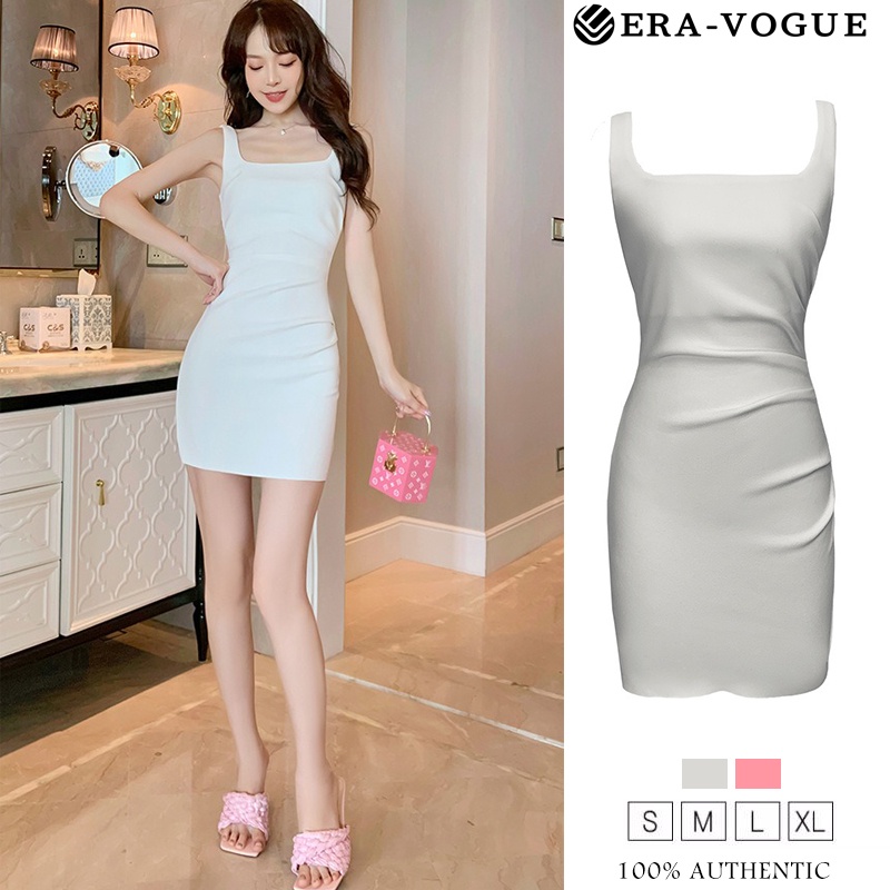 Eravogue🌷 Đầm Mini Mảnh mai Cổ vuông phong cách Hàn Quốc phong cách Màu đơn giản phong cách sexy Đầm dây 4879