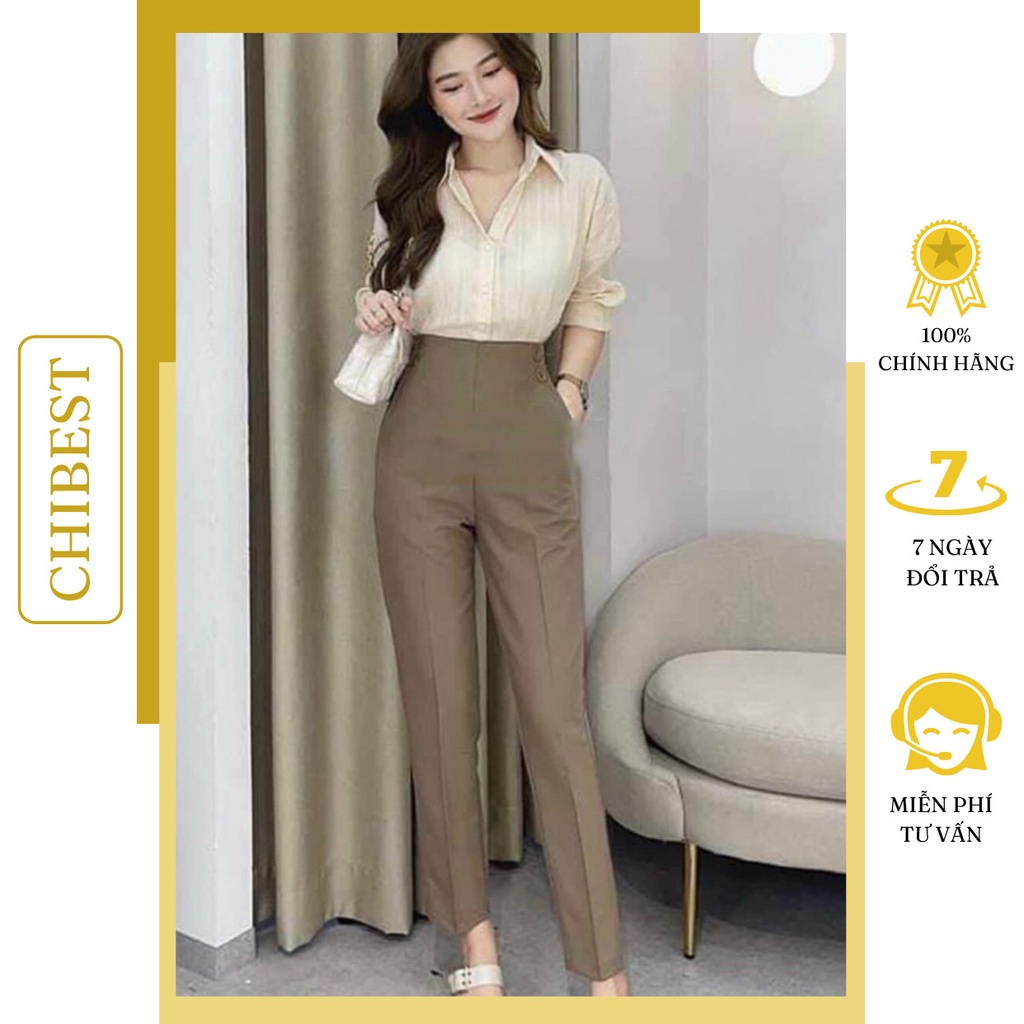 Quần tây nữ công sở kiểu baggy nữ TM 2 khuy sườn lưng cao ống đưng CHIBEST YQB21