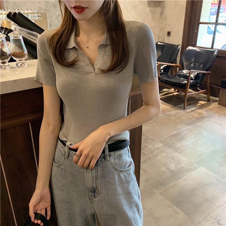 Áo Croptop 🎉GIÁ SỐC🎉 Áo Polo Nữ Basic Trơn Cộc Tay Freesize MONGTOGHI Mềm Mại Kiểu Tay Ngắn Có Cổ