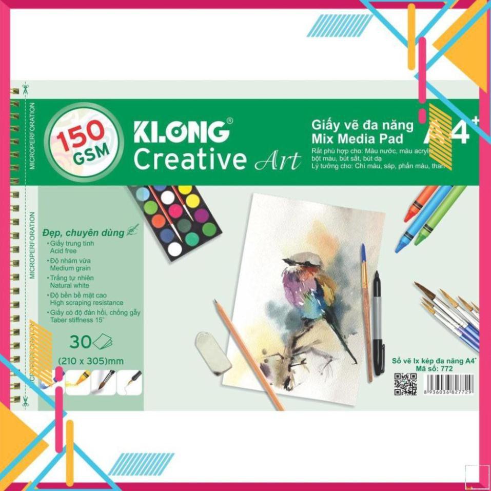 Sổ vẽ KLONG A4+ cao cấp lò xo kép xé 150GSM 30 tờ - 772