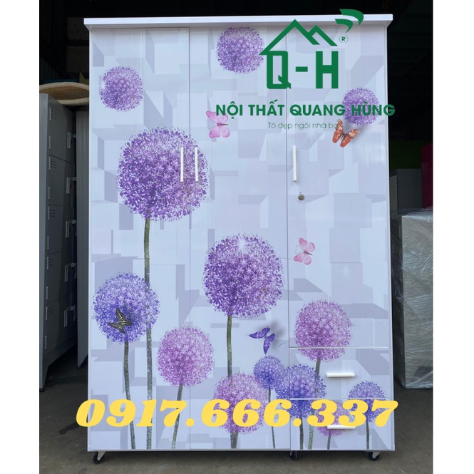 TỦ NHỰA ĐÀI LOAN 3 CÁNH 2 NGĂN KÉO IN 3D HOA BỒ CÔNG ANH - HÌNH ẢNH THỰC TẾ