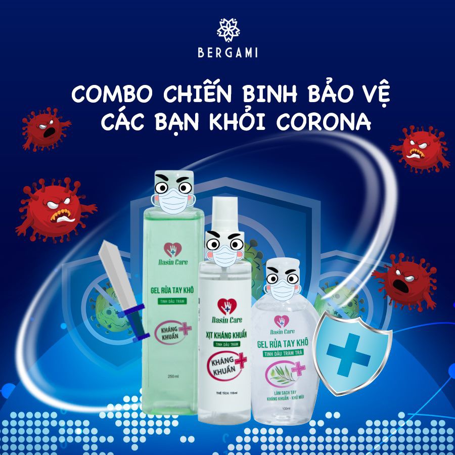 COMBO Gel Rửa Tay + Xịt Kháng Khuẩn - Tiêu Diệt 100% Vi Khuẩn Gây Bệnh - Bảo Vệ Cơ Thể Trong Mùa Dịch