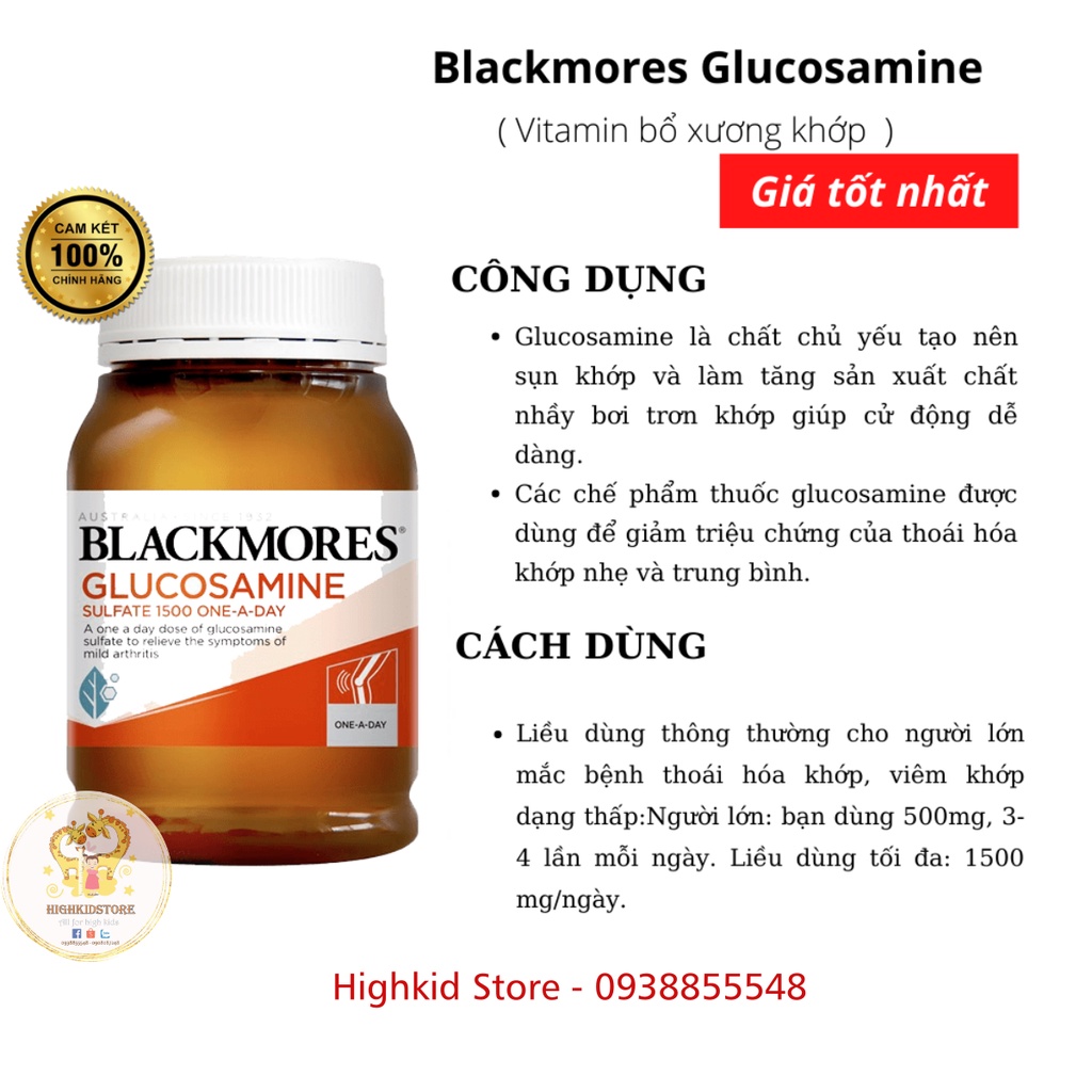 Viên xương khớp blackmores Glucosamine sulfate 1500 one-a-day (mẫu mới)