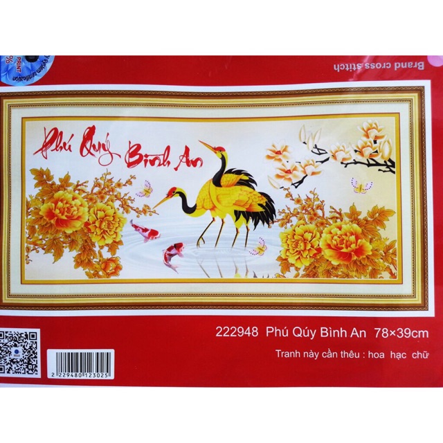 Tranh thêu chữ thập,Phú Quý Bình An,222948,78x39cm chưa thêu