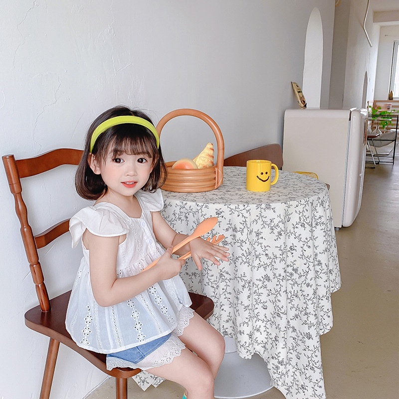 Bộ Áo Sơ Mi Không Tay Kèm Chân Váy In Hoa Nhỏ Phong Cách Hàn Quốc Thời Trang Mùa Hè Dành Cho Bé Gái