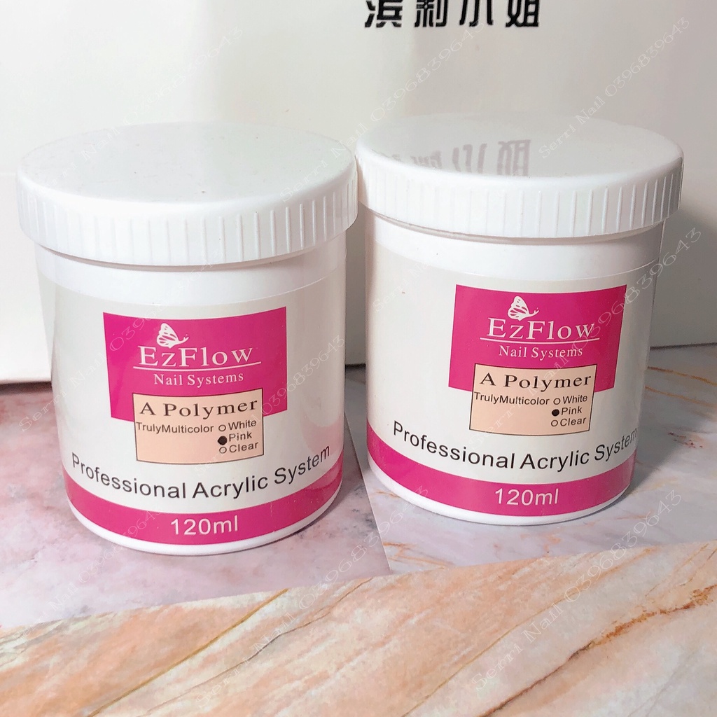 Bột Đắp Móng EZFLow , Đắp Phom - Nặn Hoa Hũ 120 Gram Đủ Màu Clear - White - Pink