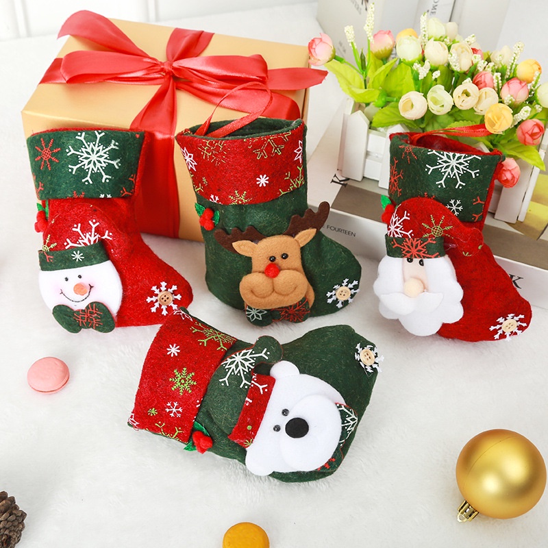 Vớ Giáng sinh mini hình ông già Noel/người tuyết/tuần lộc/gấu 3D