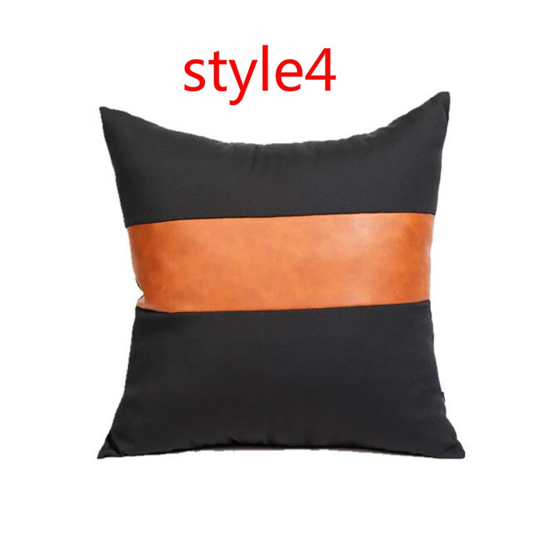 Leather Canvas Stripe Stitching Pillowcase