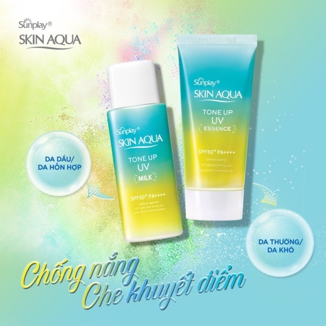 Tinh chất chống nắng dưỡng ẩm nâng tông che khuyết điểm Sunplay Skin Aqua Tone Up UV Essence (Mint Green) 50g