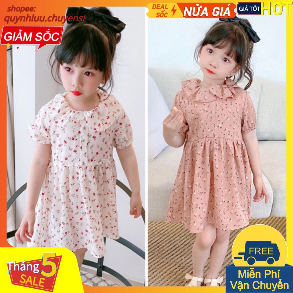 BG102 - VÁY HOA NHỈ CỔ SEN 2 MÀU BÉ GÁI