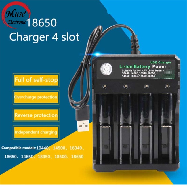Cục Sạc Pin Lithium Hai Màu Hai Cổng Usb 4 Rãnh Cho Pin 18650