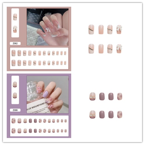 [Hàng mới về] Hộp 24 móng tay giả màu kẹo kháng nước có thể tháo rời có keo dán trang trí thời trang