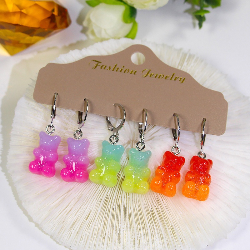 1 Set Bông Tai Hình Gấu Màu Kẹo Ngọt Dễ Thương