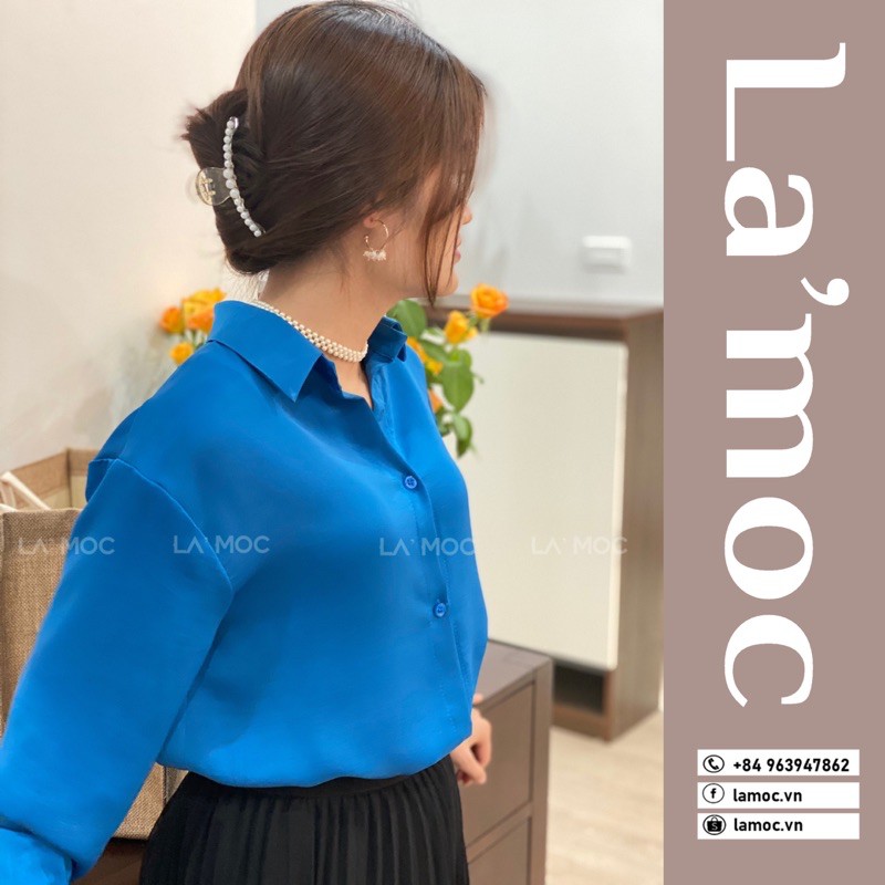 [Trend 2021] Áo sơ mi form rộng dáng xuông lụa tăm cao cấp thiết kế Made in Vietnam | Xanh Dương (Ocean Blue)