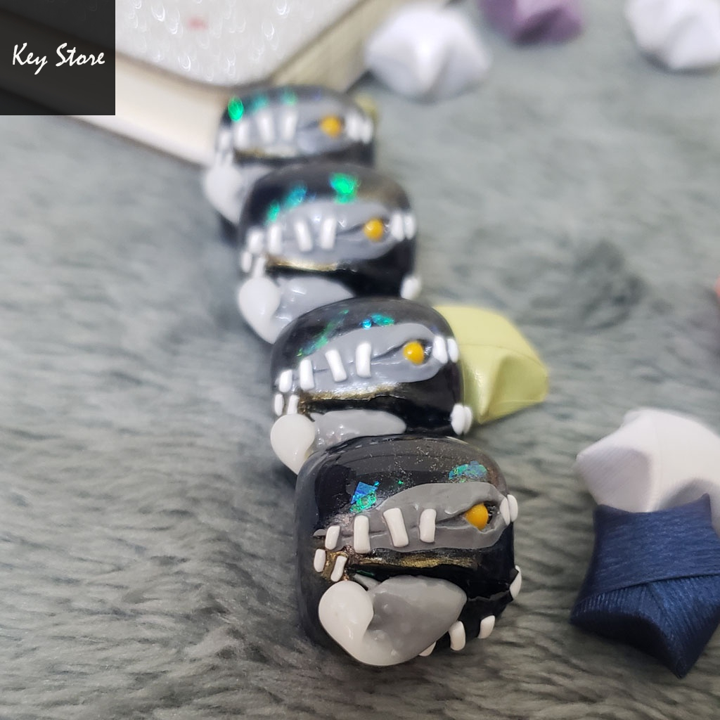 Nút bàn phím cơ artisan keycap voodoo màu đen xám có xuyên led