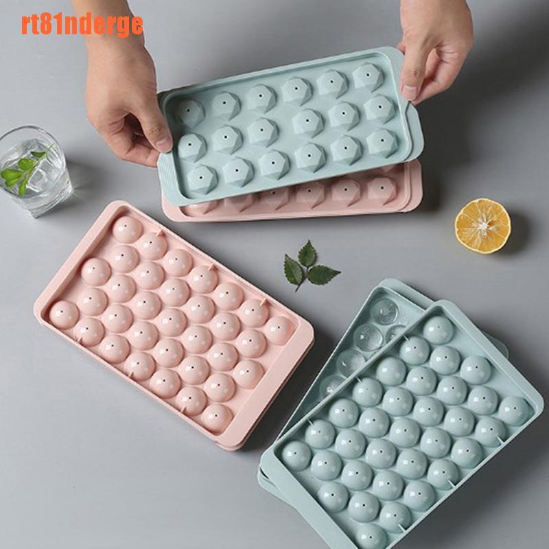 Khay Làm Đá Viên Bằng Nhựa Hình Tròn Có Nắp Đậy Tiện Dụng
