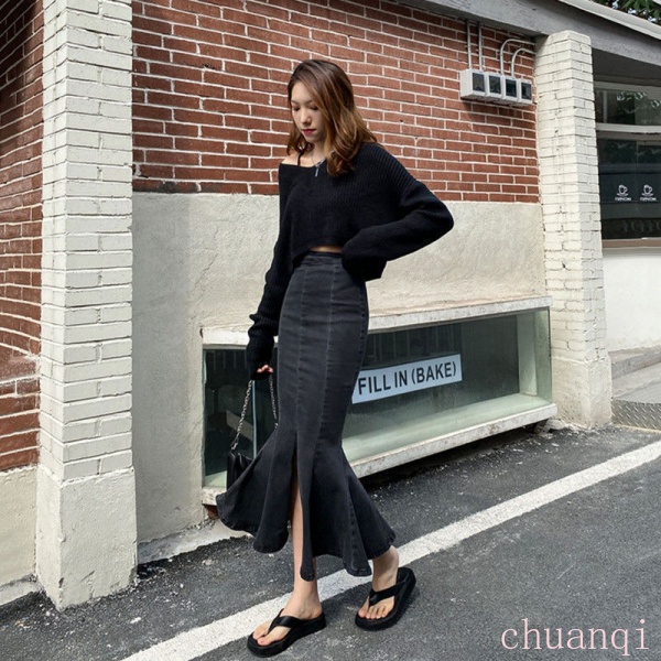 Chân Váy Jean Chữ A Đuôi Cá Cạp Cao Cá Tính Thời Trang Xuân Hè