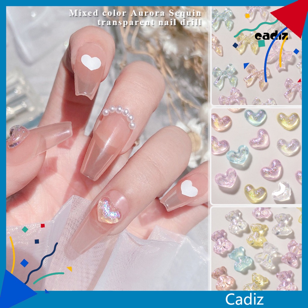 Set 50 Phụ Kiện Trang Trí Móng Tay Trong Suốt Phối Nơ Xinh Xắn