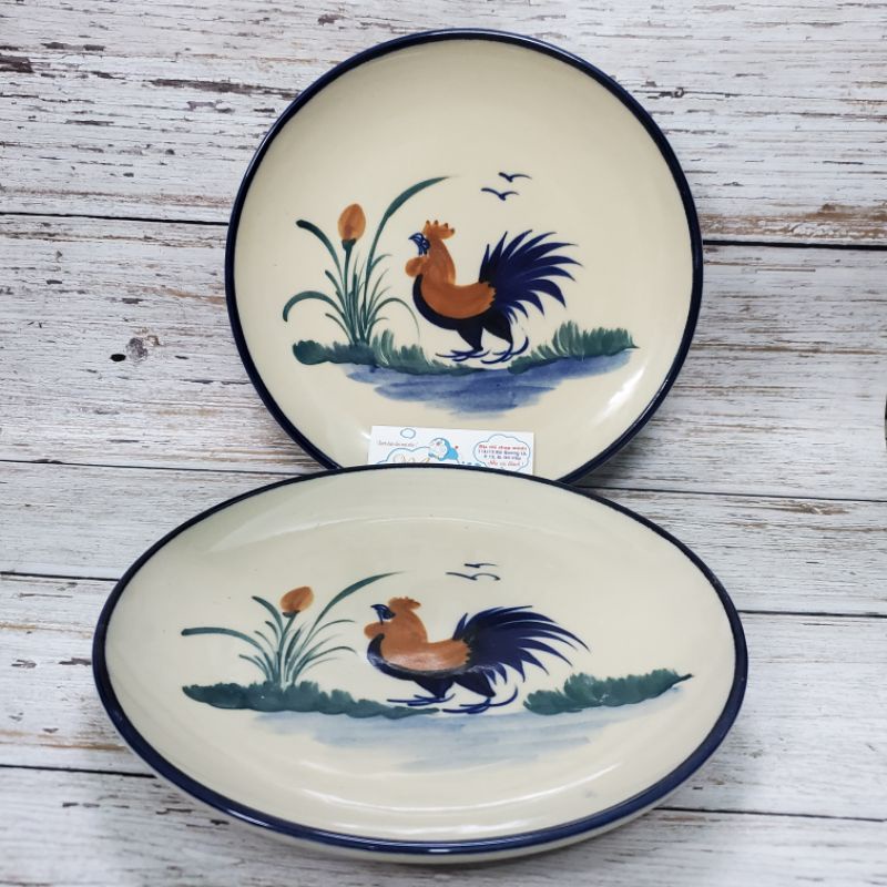 💢💥SET 2 DĨA GỐM XƯA VẼ CON GÀ SIZE ĐẠI 🐓 25CM 😋 HÀNG CAO CẤP MỊN DÀY ĐẸP👍👍