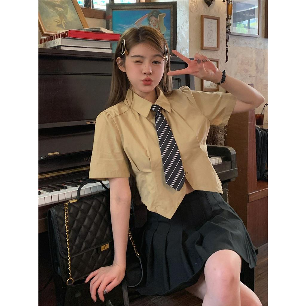 Áo Sơ Mi Ngắn Tay Thắt Cà Vạt Phong Cách Preppy 63374