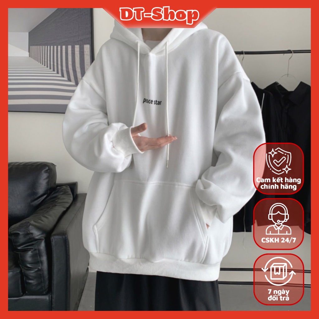 áo hoodie nam form rộng giá tốt basic in chữ PEACE STAR chất nỉ bông thời trang cao cấp