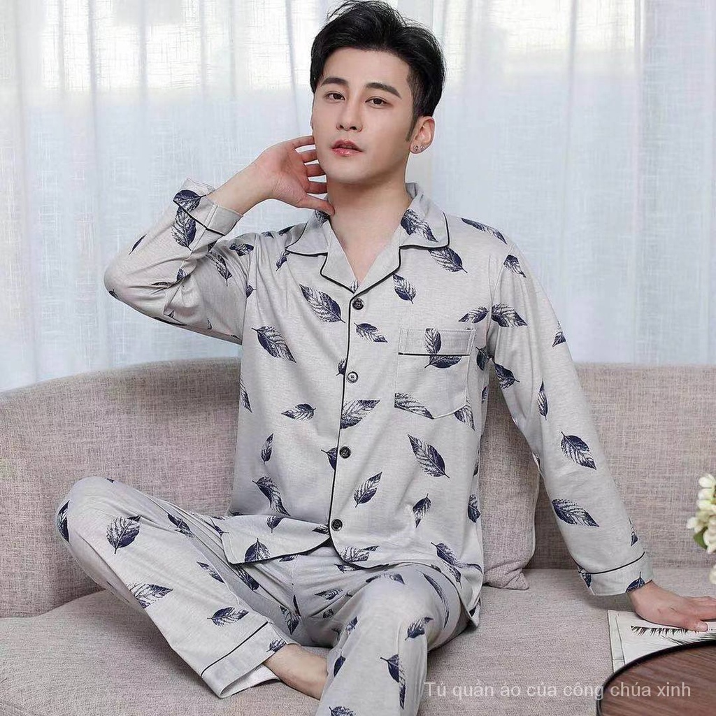 Bộ đồ ngủ pijama cotton tay dài thời trang xuân thu cho nam trung niên 6CHI