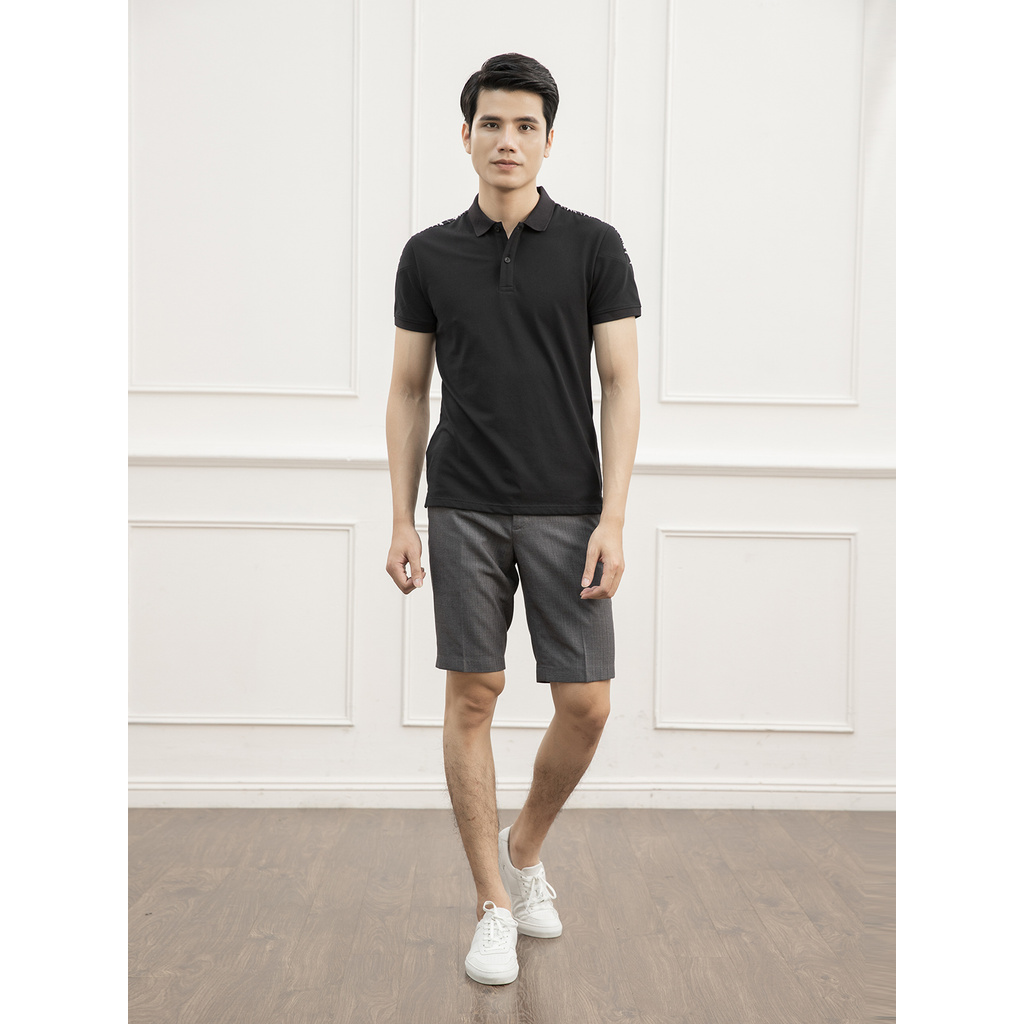 Áo Thun Nam Tay Ngắn Có Cổ Aristino APS021S1 Màu Đen 9 Phom Slim Fit Chất Liệu Cotton
