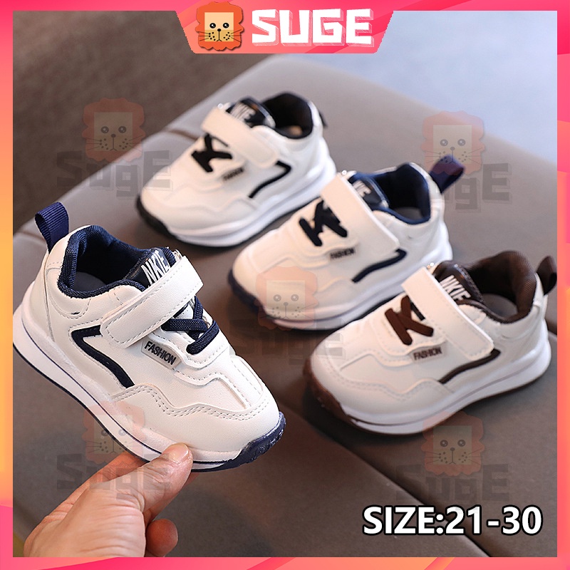 【Suge】Giày Thể Thao Da PU Màu Trắng Thời Trang Cho Bé Trai Và Bé Gái