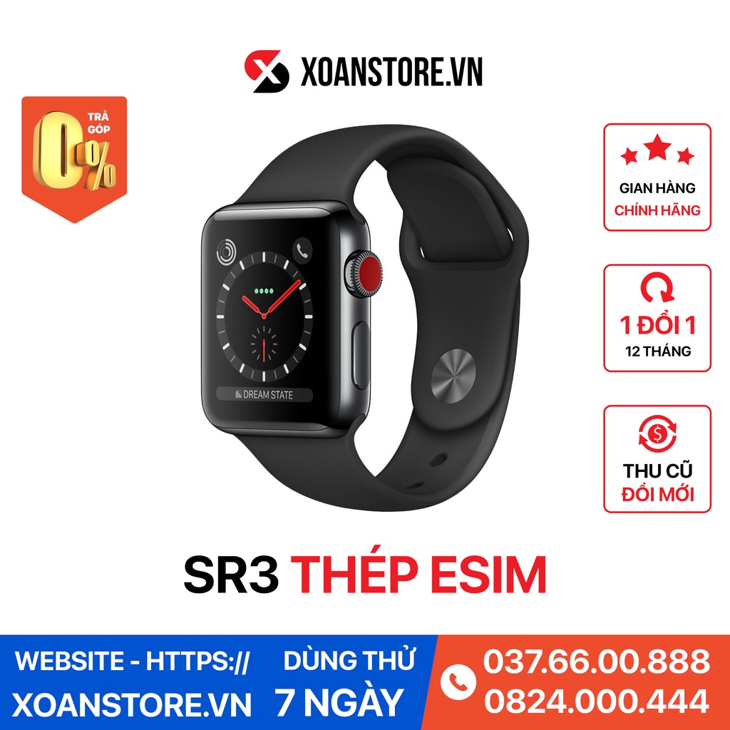 Apple watch series 3 Thép 38mm và 42mm LTE chạy ESIM mới 99% bảo hành 12 tháng Lỗi là Đổi tại Xoăn Store