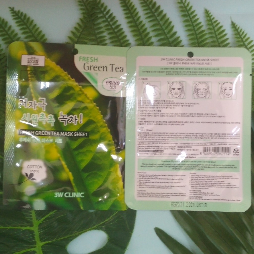 10 Mặt Nạ Trà Xanh Dương Da Thiên Nhiên Mỹ Phẩm Hàn Quốc Chăm Sóc Da Chính Hãng 3W Clinic Fresh Green Tea Mask Sheet