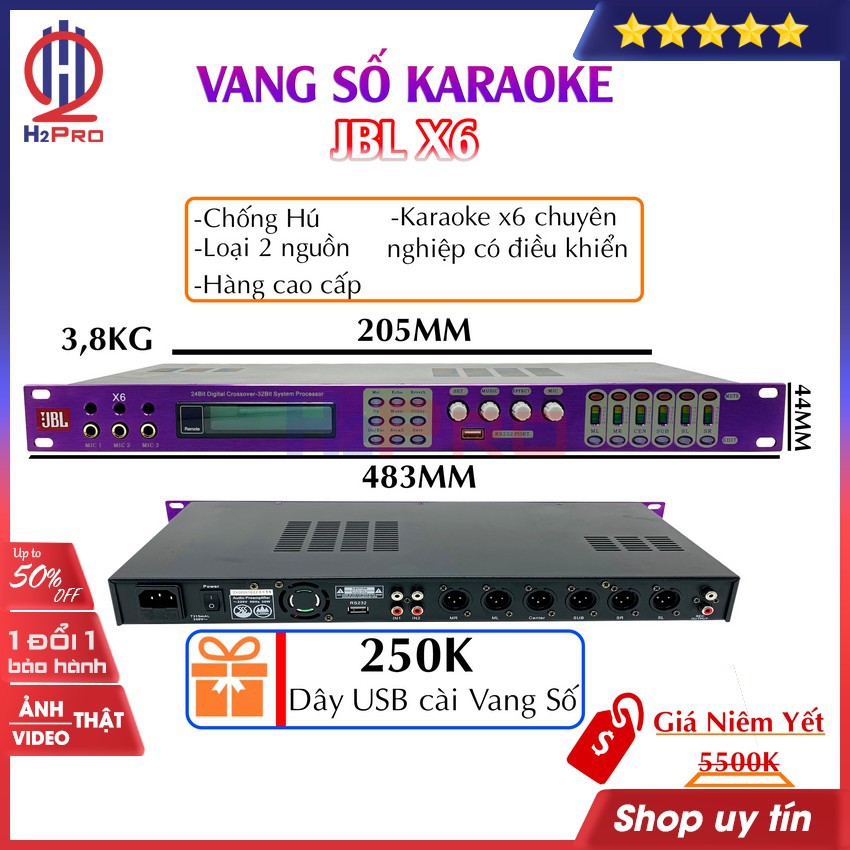 Vang số karaoke JBL X6 H2Pro cao cấp-chống hú-loại 2 nguồn, chuyên nghiệp có điều khiển (tặng dây USB cài Vang Số 250K)
