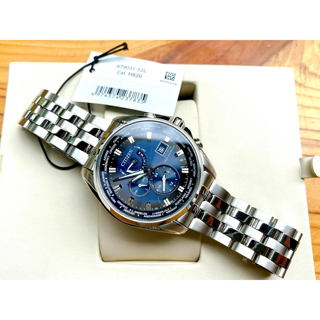 Đồng hồ Nam chính hãng Citizen Eco Drive World Time Radio Controlled AT9031-52L - Máy Pin năng lượng ánh sáng