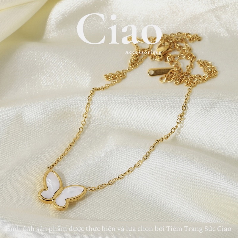 [HOẢ TỐC 1H] Dây chuyền/ Vòng cổ titan không gỉ thiết kế hình bướm xà cừ tinh tế Isabella Ciao