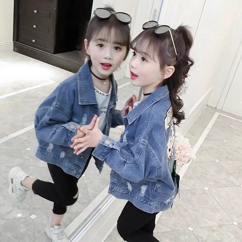 Áo Khoác Denim Có Mũ Trùm Thời Trang Mùa Xuân Mới 2019 Dành Cho Bé Gái