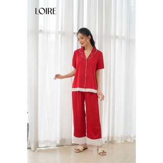 Bộ Pijama Lụa Đỏ Phối Voan Trắng Basic Loirechic LPN28