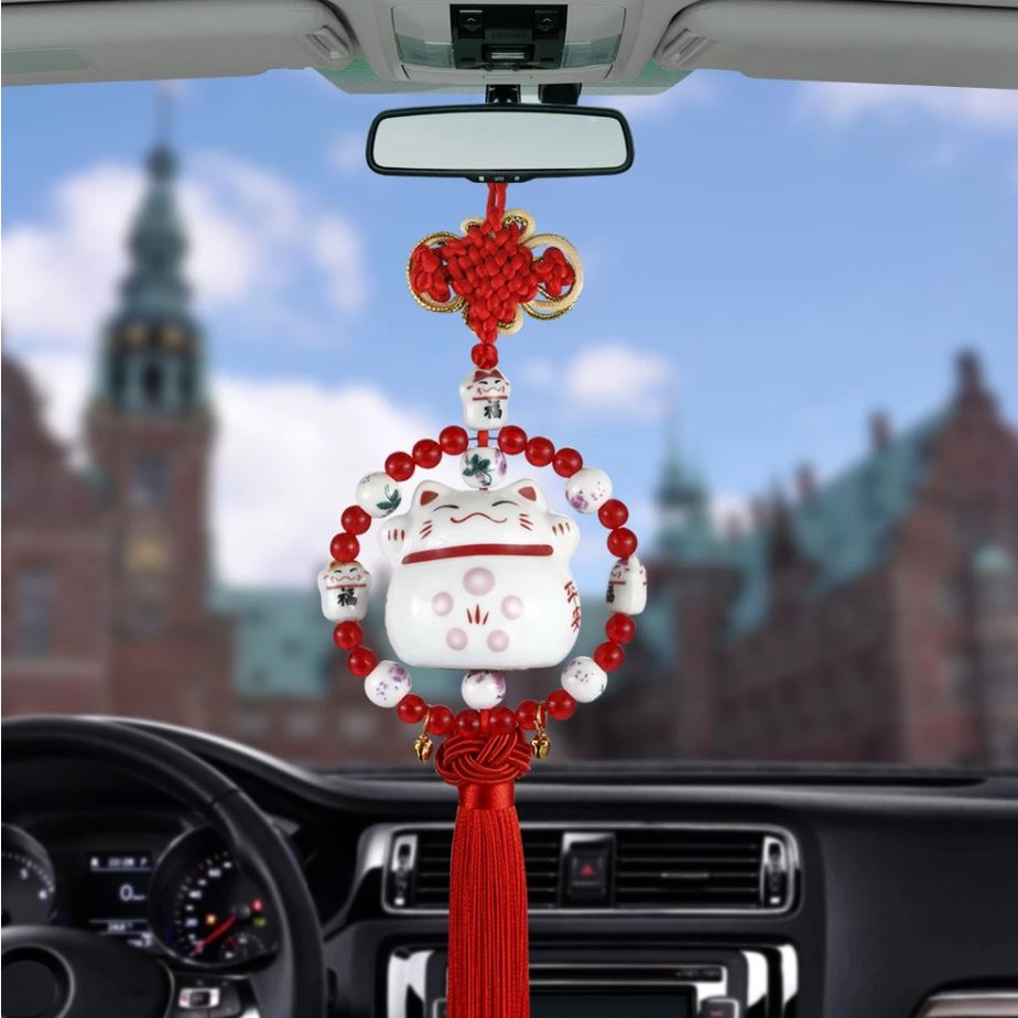 Phụ Kiện Treo Trang Trí Xe Hơi Hình Chú Mèo May Mắn Dễ Thương Bằng Sứ365