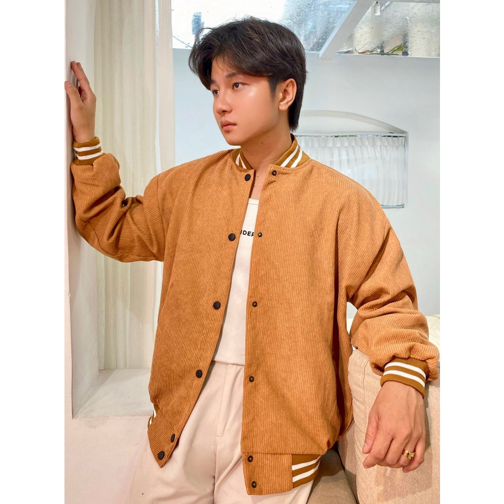 Áo khoác nam bomber nhung tăm nỉ đẹp 2 lớp form rộng bóng chày cao cấp M Fashion BB01