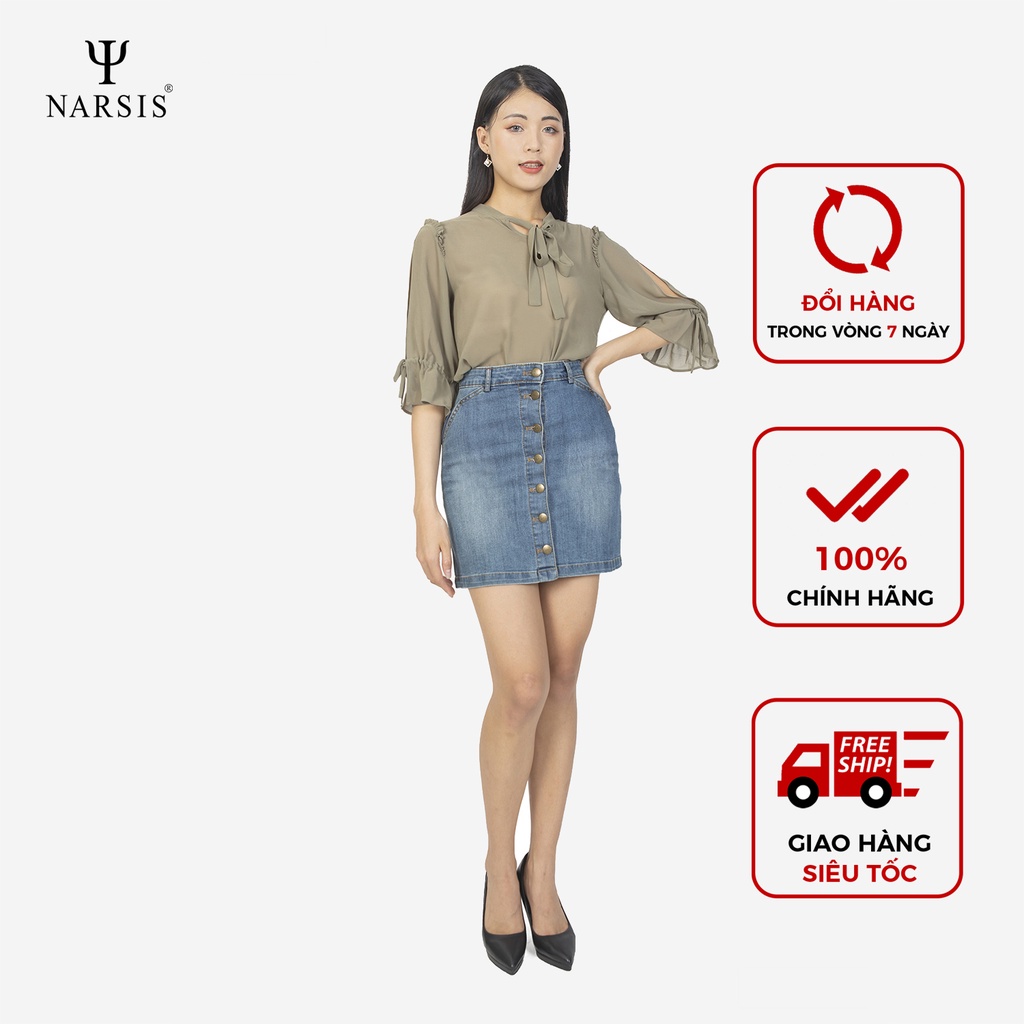 Áo nữ kiểu Narsis L9049 chifon tay lỡ màu xanh rêu