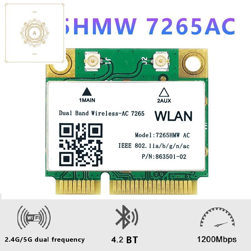 Card Wifi 7265ac 7265hmw 1200mbps Mini Pci-E Bluetooth 4.2 2.4g + 5g Cho Win7 Win 8 Win 10