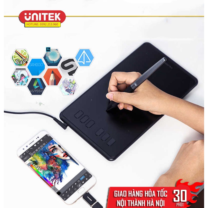 Bảng Vẽ Điện Tử HUION INSPIROY H640P 6X4 Inch Dùng Cho Điện Thoại Android, Laptop, PC Tặng Kèm Đầu OTG - Hàng Chính Hãng